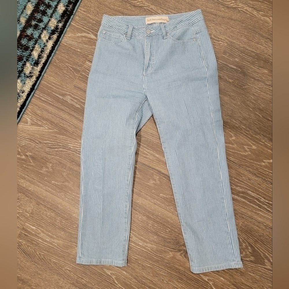 Soft Surroundings Blue and‎ White Vertical Striped Cropped Pants Size 6 P